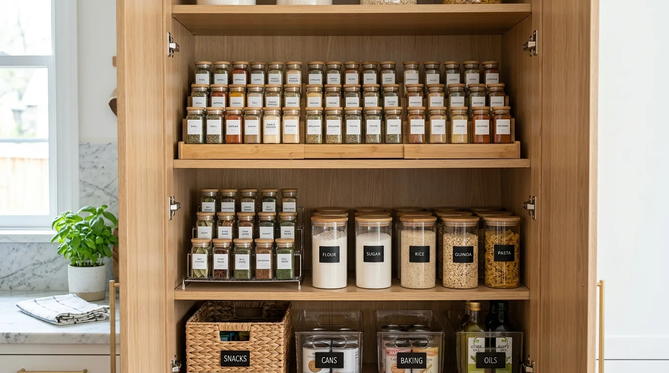 Neatly organized pantry spices